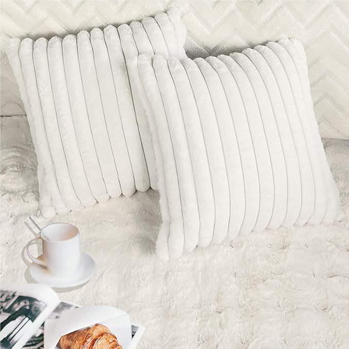 2 Pack 16x16 Pillow Cover Velvet Pillow Covers, Faux Fur Square Throw Pillow Covers for Living Room Decorations Throw Pillow Case, Throw Pillow Cover Cushion Cover for Sofa Bedroom Car, White
