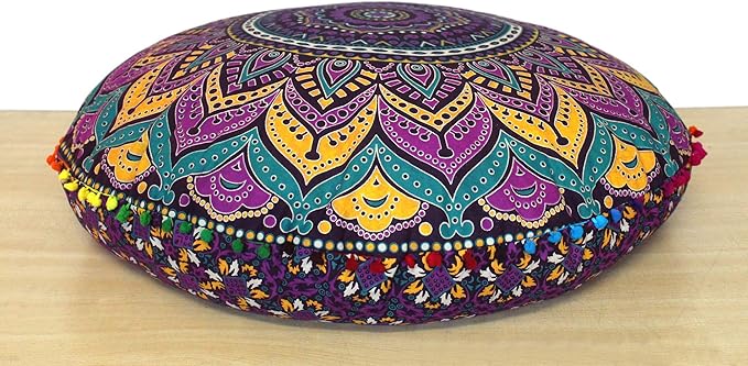 INDIAN CRAFT CASTLE ICC Meditation Floor Pillow Cover, Round Large Pillow Cover Seating for Adults, Bohemian Mandala Circle Cushion Cover for Outdoor Fireplace Yoga Living Room, 32 Inch Pink Multi