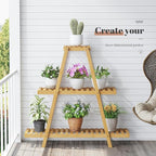 Plant Stand For Indoor Outdoor Tiered Plant Shelf 3 Tier 8 Potted Bamboo Flower Holder Ladder Rack For Multiple Triangle Table Plant Pot Stand (Natural)