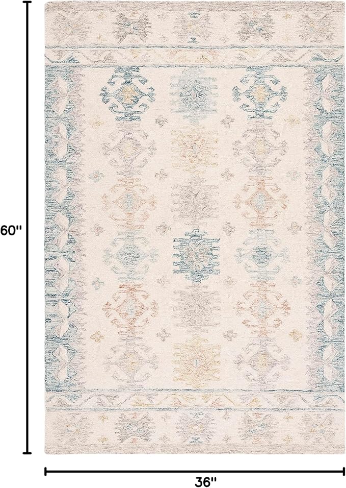 SAFAVIEH Micro-Loop Collection Accent Rug - 3' x 5', Ivory & Blue, Handmade Boho Rustic Wool, Ideal for High Traffic Areas in Entryway, Living Room, Bedroom (MLP476M)