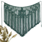 Youngeast Home Decor Leaf Shape Macrame Wall Hanging Woven Tapestry Bedroom Curtain Fringe Garland Banner Living Room Wall Decor Dark Green 39X31 inches