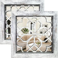 Boho Wall Mirror Decor, Set of 2 Rustic Farmhouse Accent Mirror 12x12 Inch, Square Shatterproof Vintage Style Mirrors for Wall, Small Decorative Mirrors for Living Room, Bedroom(Grey)