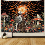 Amonercvita Skull Tapestry Vintage Mushroom Tapestries Aesthetic Sun Tapestry Floral Skeleton Wall Hanging Tapestries Jungle Plants Wall Decor for Bedroom