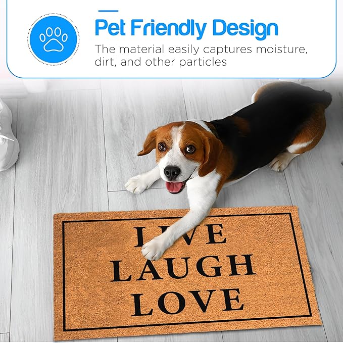 PLUS Haven Coconut Coir Home Entrance Door Mat – 17.5" x 30" | Live Laugh Love Heavy-Duty Doormat for Indoor & Outdoor Use | Durable & Eco-Friendly