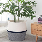KAKAMAY Woven Baskets for Storage(17"x17"),Large Cotton Rope Basket Woven Baby Laundry Hamper,Collapsible Laundry Basket, Blanket Basket for Living Room,Nursery,Clothes, Toy chest(Navy Blue)