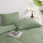 JELLYMONI Pillowcases Standard Size Light Green 2 Pack Boho Striped Bed Pillow Covers 20x26in Polyester Envelope Pillow Shams Tufted Bohemian Textured (Pillows are not Included)