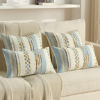 FUTEI Blue Brown Decorative Throw Pillow Covers 12x20 Inch Set of 2, Soft Tufted Striped Textured Accent Pillow Case,Boho Pillows for Couch Decor