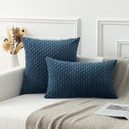 Kevin Textile 14x24 Inch Pillow Cover 1 Pack Boho Decorative Soft Striped Corduroy Lumbar Farmhouse Solid Color Accent Rectangle Cushion Case for Living Room Couch Sofa Bed, Blue