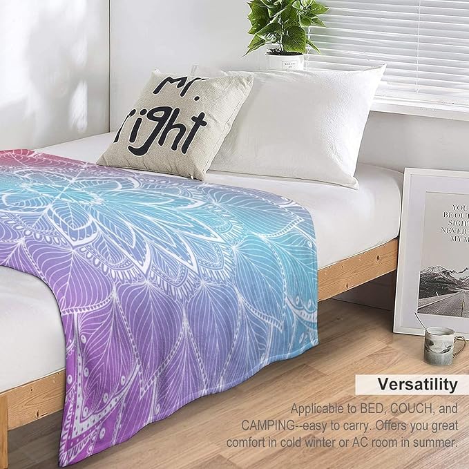 Boho Mandala Floral Throw Blanket Bohemian Flower Blanket for Sofa Bed Couch Chair Or Dorm 40"x50"