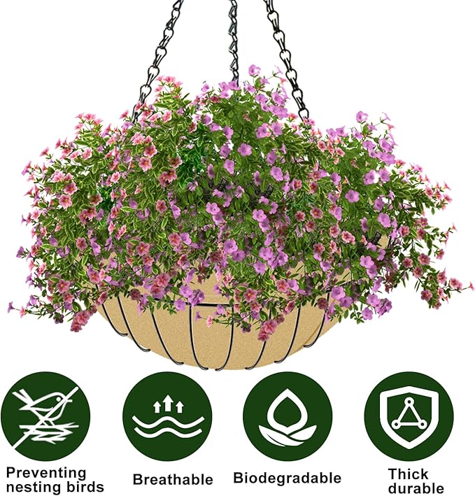 3PCS 12 Inch Round Hanging Basket Liners Fabric Hanging Plant Liners Non-Woven Planter Liners Beige Felt Liners Replacement Inserts for Hanging Baskets Outdoor Plants - Avoid Bird Nesting