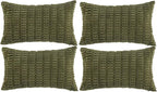 Fancy Homi 4 Packs Boho Moss Green Decorative Throw Pillow Covers 12x20 Inch for Couch Bed Sofa, Rustic Modern Farmhouse Home Decor, Soft Plush Corduroy Cute Rectangle Cushion Case 30x50 cm