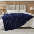 NEWCOSPLAY Super Soft King Blanket Dark Navy Premium Silky Flannel Fleece Leaves Pattern Lightweight Bed Blanket All Season Use (Dark Navy, King(90"x110"))