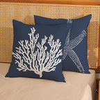 Navy Blue Coral Starfish Pillow Covers 16x16 Inch Set of 2 Coastal Throw Pillows Spring Summer Nautical Beach Ocean Decorations Linen Pillowcase Outdoor Decor Farmhouse Cushion Case for Home