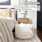 CherryNow 22"x22"x14" Large Blanket Basket, Home Décor for Living Room Bedroom, Boho Decorative Laundry Basket for Clothes, Baby Toy Storage, White