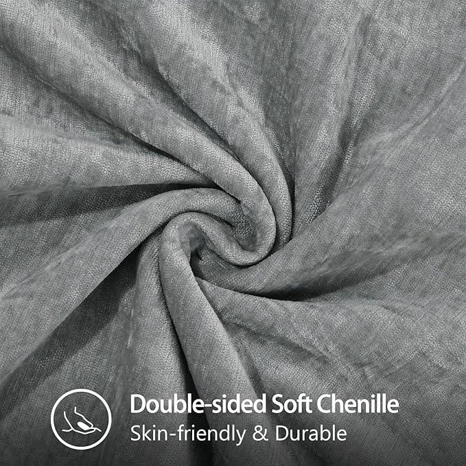 decorUhome Chenille Soft Cozy Throw Pillow Covers 18x18 Set of 2, Modern Farmhouse Boho Velvet Decorative Pillow Cases with Stitched Edge for Couch Sofa Bed Home Decor, Neutral Gray