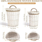 AceList Set of 2 Handmade Wall Hanging Baskets - Woven Wicker Wall Baskets Perfect for Boho Rustic Farmhouse Wall Decor(White)
