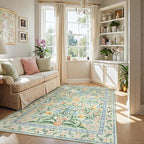 Lahome Sylvie Sage Green 6x9 Bedroom Rugs, Boho Washable Rugs for Living Room, Soft Wool Carpet for Nursery, Vintage Low Pile Carpet for Kids Playroom Girls, Tea Green