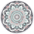 Mandala Round Boho Beach Towel Blanket, Oversized Microfiber Hippie Bohemian Absorbent Fast DRY Sand Free Circle Swim Pool Yoga Towel Table Cloth, Soft 59 inch Mediation Mat Wall Decor with Tassels