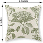 Sage Green Pillow Covers 24x24 Set of 2 Boho Floral Hydrangea Herbs Botanical Throw Pillow Cover Outdoor Decoration Pillow Cases Vintage Flower Linen Cushion Case Decorative for Couch Sofa