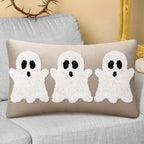 Mixweer Halloween Ghost Embroidery Decorative Pillow Covers 12 x 20 Inch, 3D Neutral Tufted Embroidery Spooky Ghost Cushion Pillow Case for Couch Home Living Room Bed Decor