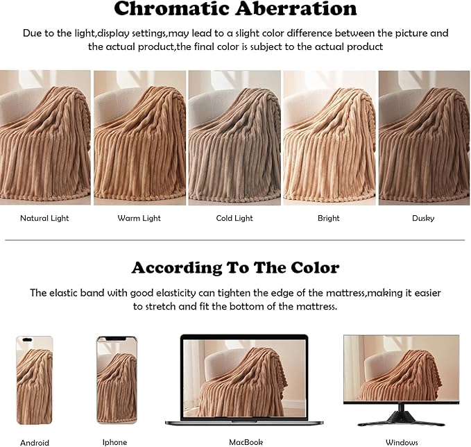 NEWCOSPLAY Super Soft Throw Blanket Taupe Premium Silky Flannel Fleece 3D Ribbed Jacquard Lightweight Bed Blanket All Season Use (Taupe Ribbed, Throw(50"x60"))
