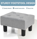Poofzy Small Foot Stool Ottoman, Linen Ottoman Foot Rest with Legs, Rectangle Foot Rest for Couch, Footstools and Ottomans Small for Living Room and Entryway (Light Gray)