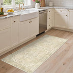 GENIMO 2X5 Washable Vintage Runner Rug for Hallway, Non-Slip Low Pile Chenille Print Rug, Soft Rugs for Indoor Entryway Kitchen Corridor, Linen & Taupe