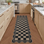 Checkered Easy Jute Runner, 2x6 Kitchen Runner Rug Non Slip Washable Rug for Entryway Indoor, Checkerboard Indoor Outdoor Scalloped Carpet for Hallway Laundry Balcony
