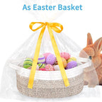 ABenkle Small Basket with Handles - Decorative Durable Rope Woven Storage Bin Shelf Storage Organizer Cube, Easter Baby Gift Basket, 12"x8"x5"