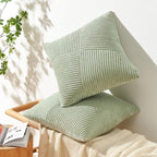 Topfinel 16x16 Inch Decorative Throw Pillow Covers Soft Corduroy Boho Stripe Textured SageGreen Pillow Covers Set of 2 Spring Farmhouse Home Decor for Living Room Couch Sofa Bed