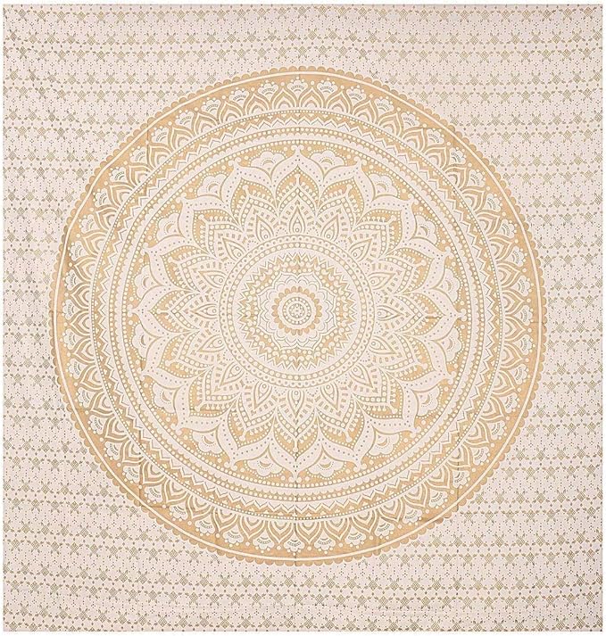 ANJANIYA Ombre Wall Hanging Bohemian Tapestry, Metallic Wall Art Bedspread, Psychedelic Hippie Mandala Dorm Décor for Hanging, Bedding, Beach Coverlet Curtain, Gold, 54"X60"
