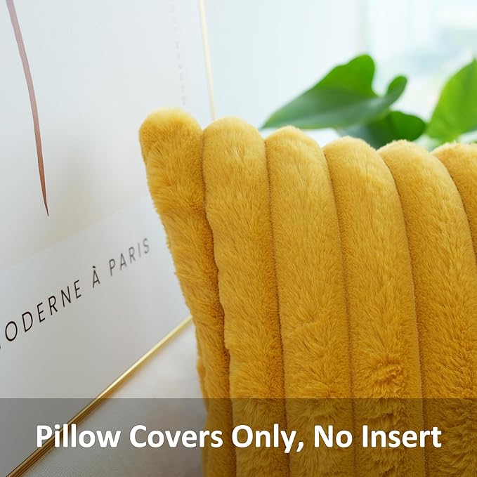 JOJUSIS Pack of 2 Faux Fur Plush Decorative Throw Pillow Covers Couch Cushion Case Soft Pillowcases (Mustard Yellow, 22 x 22-Inch)
