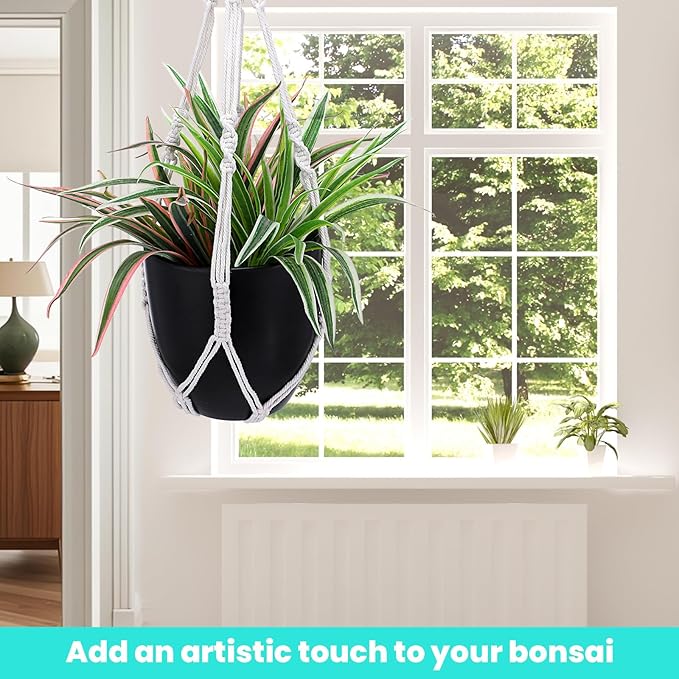 Macrame Plant Hanger Boho Hanging Planters Basket Rope for Indoor Plants Decorative Braided Cotton Rope Flower Pot Holder with Metal Hook Rings for Outdoor Home Decor, Ivory, 22 in