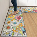 Arttown Boho Anti-Fatigue Kitchen Rug Set of 2 Colorful Floral Mandala Cushioned Floor Standing Mat Waterproof Non-Slip Mat and PVC Ergonomic Comfort Foam Rug