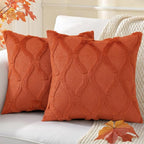 decorUhome Spring Throw Pillow Covers 16x16 Inch Set of 2, Soft Plush Faux Fur Wool Rust Accent Couch Pillow Covers for Modern Farmhouse Bed Sofa Living Room