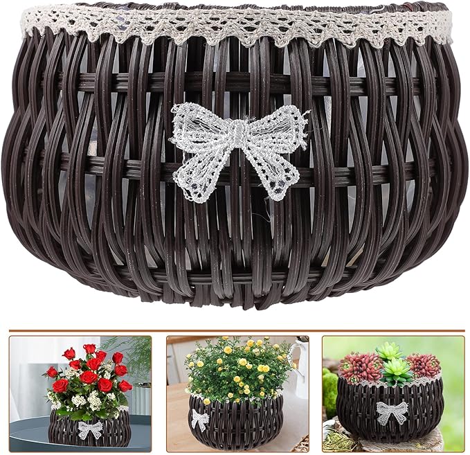 Natural Woven Planting Basket for Indoor Outdoor Use Handwoven Rattan Pot Container Decorative Flower Storage Basket for Home Garden Terraces Boho Style Planter for Small Plants