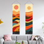 AOHMPT Pack of 2 Long Vertical Tapestry,Nature Landscape Tapestry with Serene Mountain River, Moon & Sun Motifs,Traditional Ink Painting Wall Art , Zen Aesthetic Wall Hanging for Living Room Bedroom Decor 13" W x 51" H"