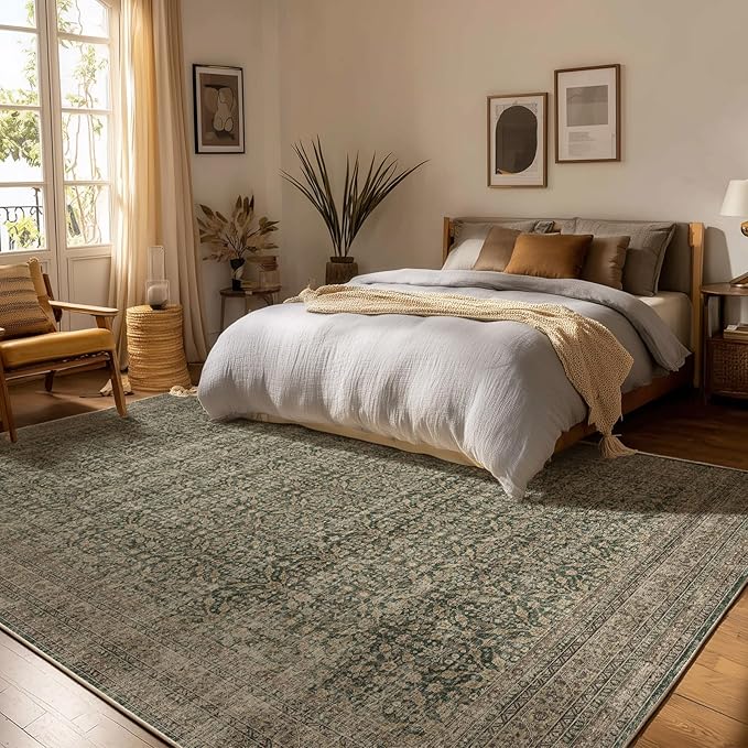 10x12 Area Rugs for Living Room: Large Area Rug Washable Stain Resistant Non Slip Distressed Vintage Rug Low Pile Faux Wool Soft Rug for Bedroom Farmhouse Dining Room Nursery Kids Playroom