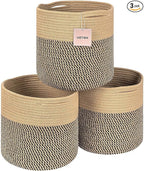 voten Storage Cubes Baskets Bins Organizer 11x11x11'' Fit 12x12''Cube Storage Organizer Bookcases Shelf,Durable Woven Cotton Storage Basket for Organizing,Round 3Pack Camel/Mixed Black