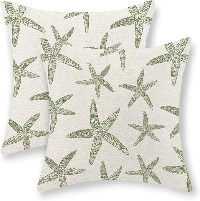 Sage Green Starfish Pillow Covers 18x18 Set of 2 Coastal Throw Pillows Spring Summer Nautical Ocean Theme Beach Decorative Pillow Cases Farmhouse Outdoor Decor Cushion Case for Home Bedroom