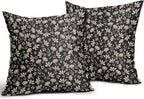 Vintage Flower Pillow Covers 16x16 Set of 2 Rustic Old Style Cute Small Floral Black Cream Decorative Throw Pillows Outdoor PillowCase Farmhouse Linen Cushion Case Decor for Home Sofa Couch Bed
