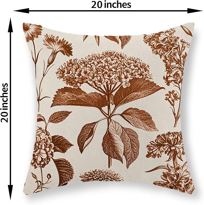 Orange Pillow Covers 20x20 Set of 2 Vintage Boho Floral Hydrangea Herbs Botanical Fall Throw Pillows Fall Outdoor Decoration Pillowcase Linen Farmhouse Cushion Case Decorative for Couch Sofa