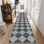 Beeiva Checkered Kitchen Runner Rug 2.5x10, Ultra Thin Washable Runners for Hallways Non Slip, Moroccan Trellis Print Non Shedding Kitchen Runner Rugs, Stain Resistant Blue/Grey Hallway Home Decor