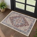 Maroon Blue 2x3 Entryway Rug, Modern Vintage Washable Kitchen Rugs Non Slip, Ultra Thin Medallion Door Mat Indoor Entrance Back Front Door, Small Rug for Inside Entry/Foyer/Bathroom/Bedside