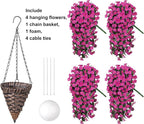 HyeFlora Artificial Fake Hanging Flowers Plants Baskets for Outdoor Spring Decoration, Faux Silk Fuchsia Daisy Mums Trailing Orchid UV Resistant for Home Outside Porch Garden Yard Patio Decor