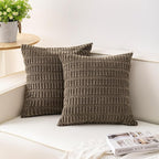 Pack of 2 Corduroy Decorative Throw Pillow Covers 18x18 InchSoft Boho Striped Pillow Covers Modern Farmhouse Home Decor for Sofa Living Room Couch Bed（Green）