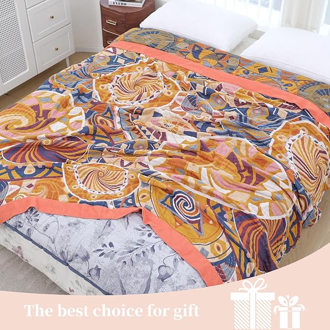 Boho Throw Blanket for Bed, 100% Pure Cotton Ultra Soft Rustic Quilt, Farmhouse Decor Bed Blankets, All Season Rustic Throw for Sofa Couch Chair(80"x 90")