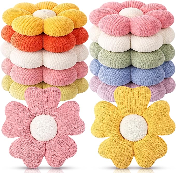 10 Pcs Cute Flower Pillow 15.75 Inch Flower Plush Throw Pillow Aesthetic Decorative Seating Cushion for Spring Back to School First Day of School Sofa Couch Bed Decor(Multi Colored,Multicolor)