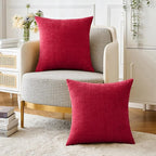 MIULEE Pack of 2 Red Couch Throw Pillow Covers 20x20 Inch Soft Polyester Chenille Pillow Covers for Sofa Living Room Solid Dyed Pillow