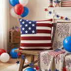 AVOIN colorlife 4th of July Patriotic Striped Star Flag Embroidered Throw Pillow Cover, 18 x 18 Inch Independence Day Decor Tufted Patterned Linen Cushion Case for Sofa Couch